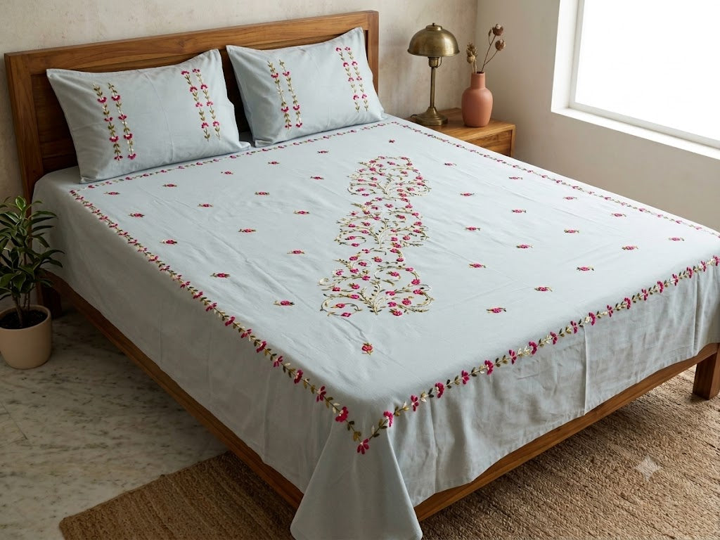 Chikonwala's Hand Embroidered Pure Cotton Bedsheet