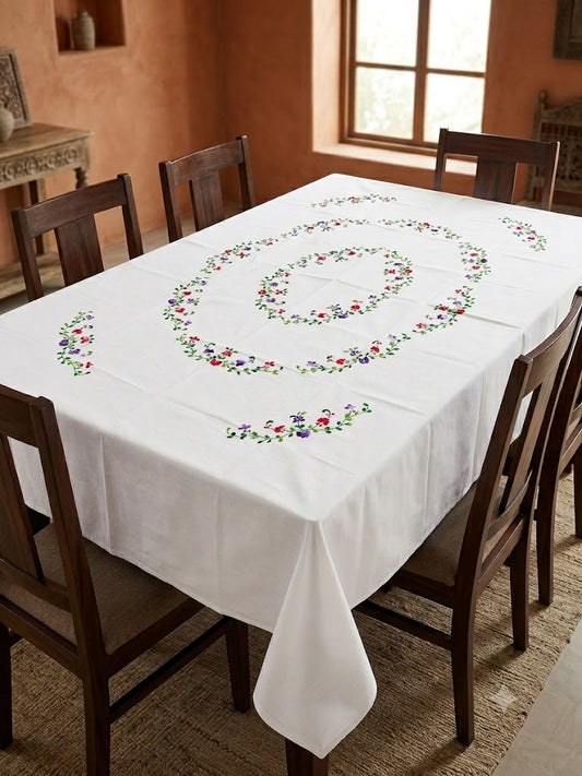 Hand Embroidered Floral Six Seater Table Cover