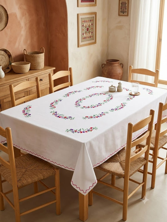 Hand Embroidered Floral Six Seater Table Cover