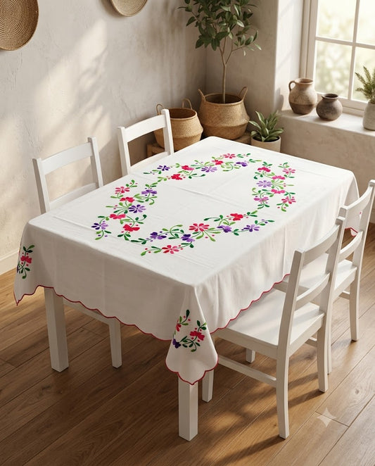 Hand Embroidered Four Seater Floral Table Cover
