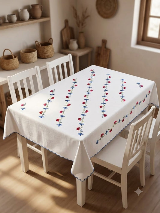 Hand Embroidered Four Seater Floral Table Cover