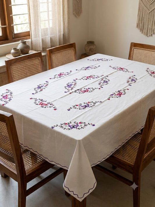 Hand Embroidered Floral Six Seater Table Cover