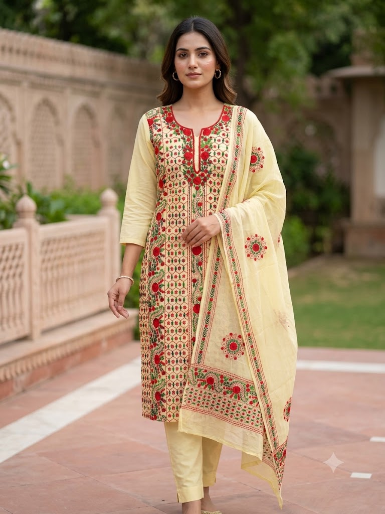 Chikonwala's Exclusive Hand Embroidered Fulkari Dress