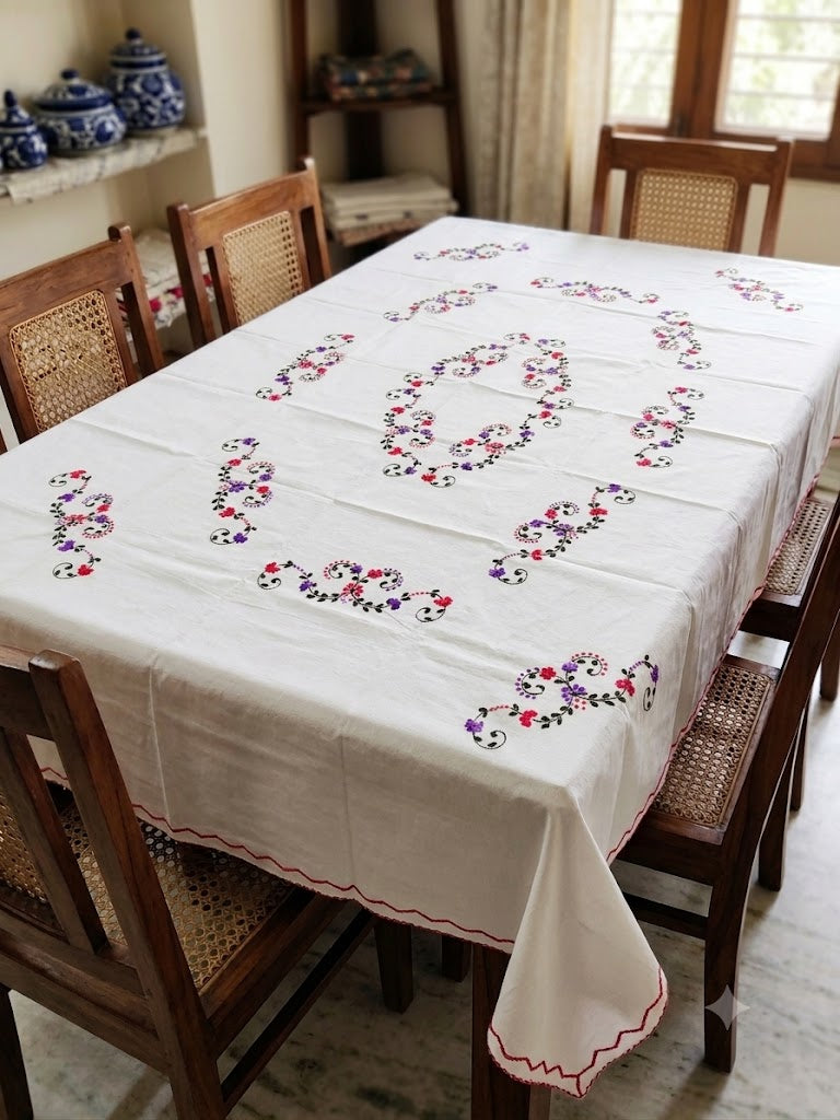 Hand Embroidered Floral Six Seater Table Cover