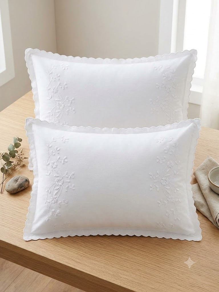 Chikonwala Hand-Embroidered Floral Pillow Cover Set– Set of 2