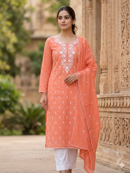 Chikonwala's Exclusive Hand Embroidered Organdy Cotton Dress Material
