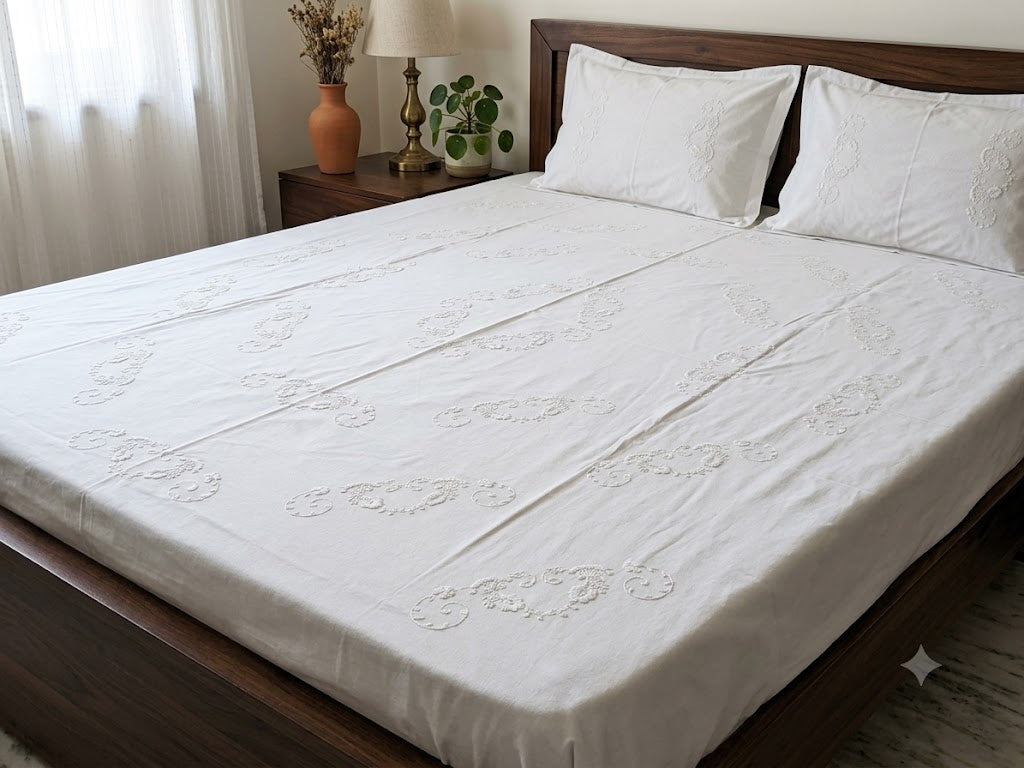 Chikonwala's Hand Embroidered Pure Cotton Bedsheet