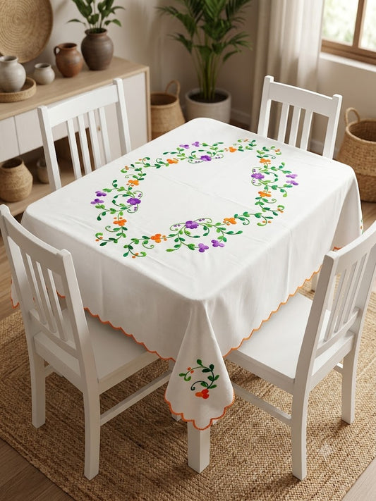Hand Embroidered Four Seater Floral Table Cover