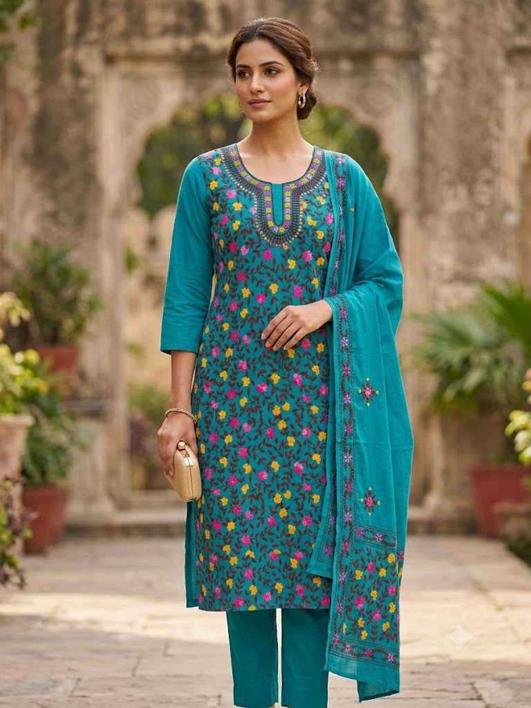 Chikonwala's Exclusive Hand Embroidered Fulkari Dress