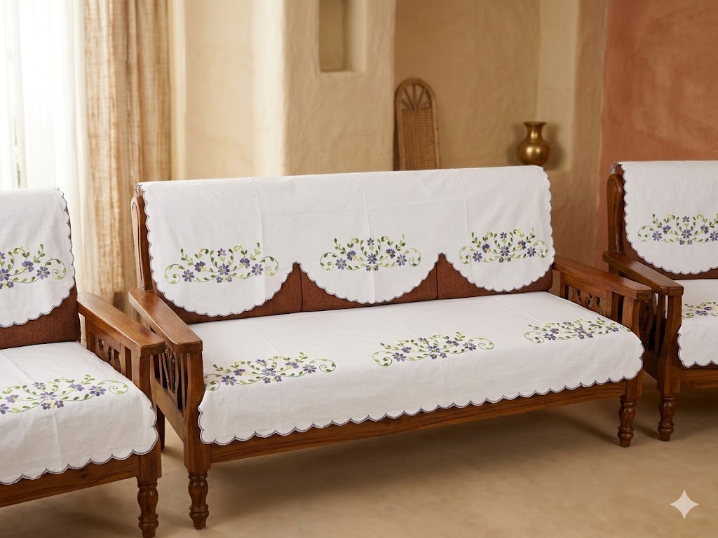 Hand Embroidered Sofa Cover (3+1+1 Seater)