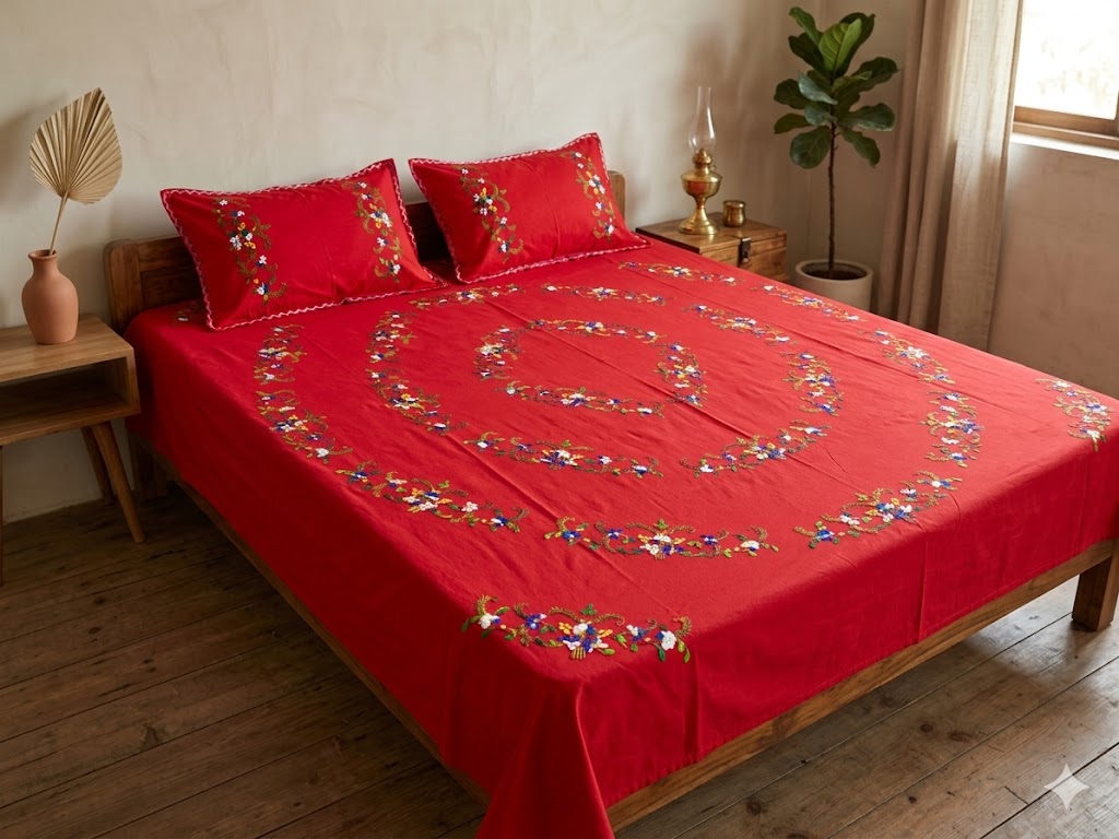 Chikonwala's Hand Embroidered Floral Design Bedsheet