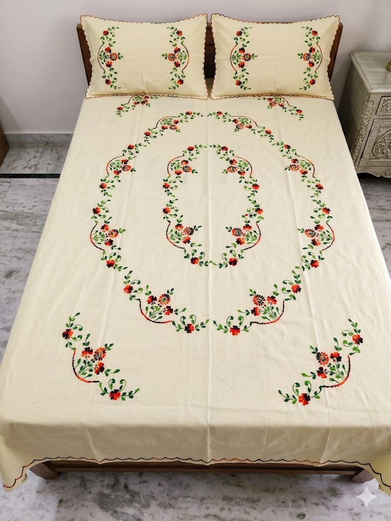 Chikonwala's Hand Embroidered Floral Design Bedsheet