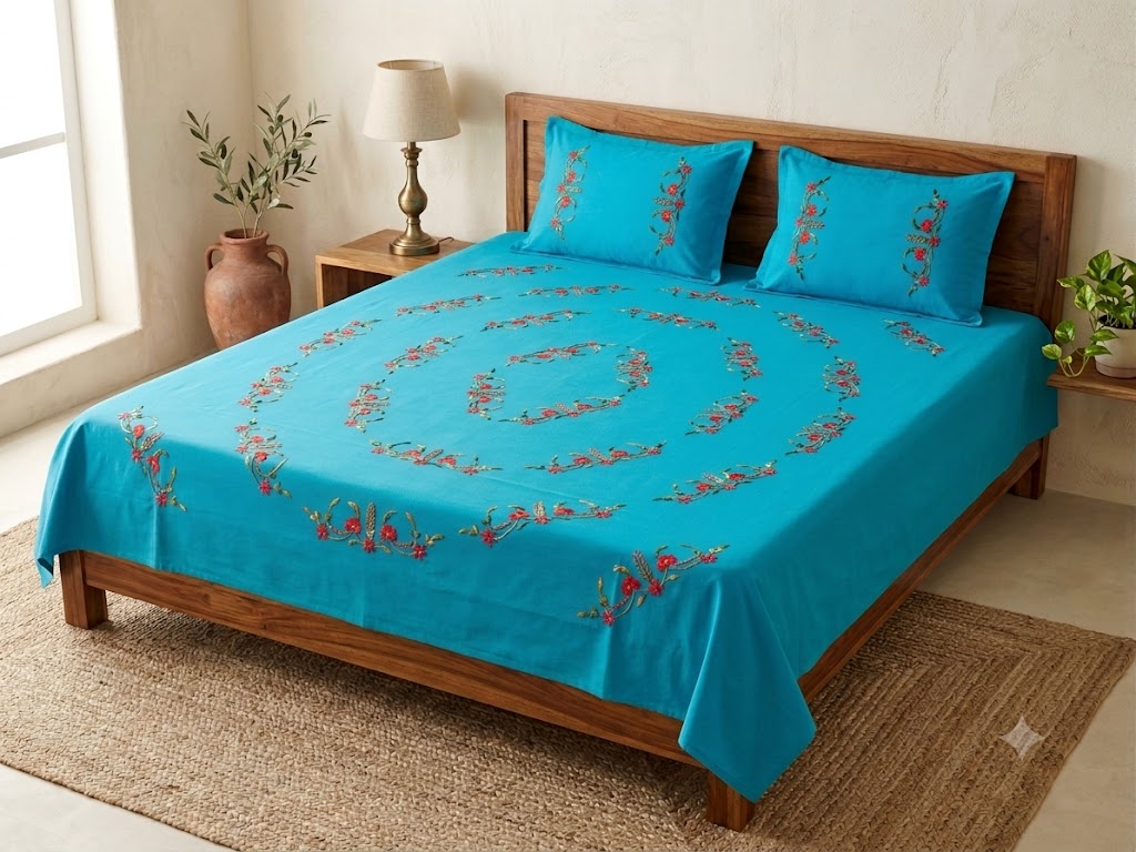 Chikonwala's Hand Embroidered Pure Cotton Bedsheet