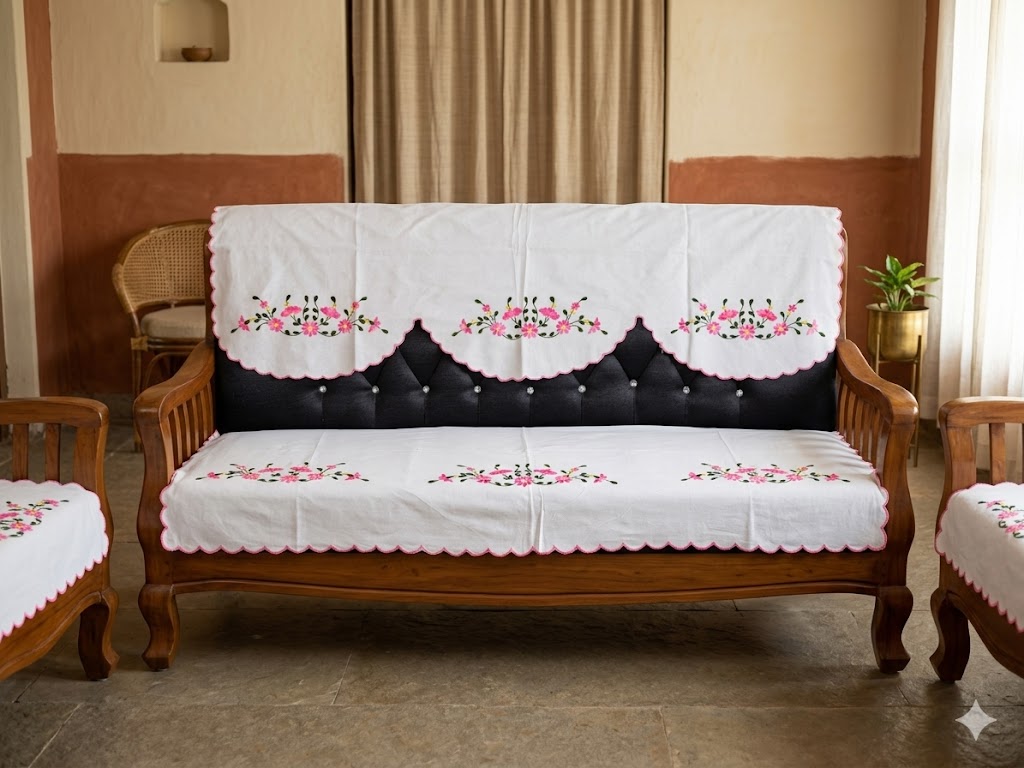 Hand Embroidered Sofa Cover (3+1+1 Seater)