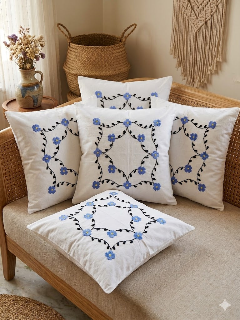 Hand Embroidered Cotton Cushion Covers (Set of 5)