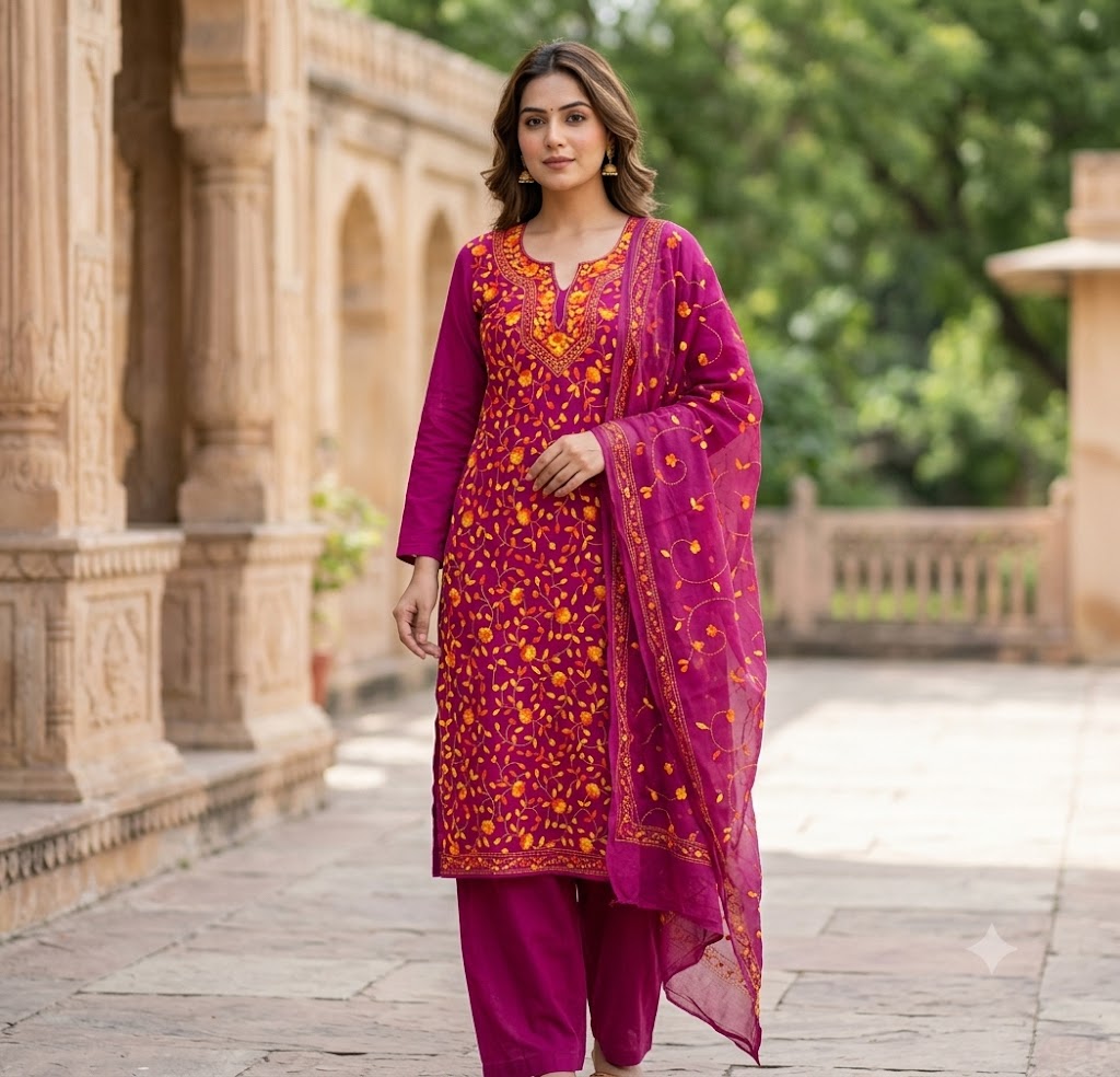 Chikonwala's Exclusive Hand Embroidered Fulkari Dress
