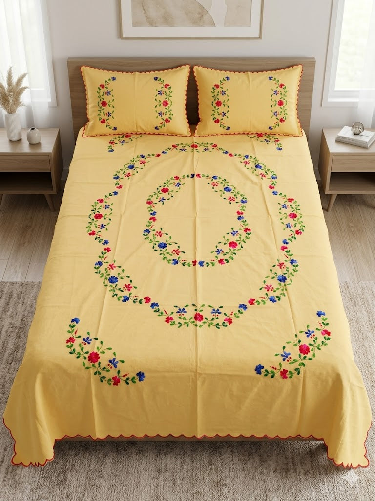 Chikonwala's Hand Embroidered Floral Design Bedsheet