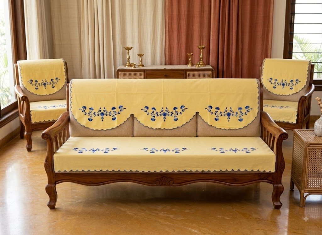 Hand Embroidered Sofa Cover (3+1+1 Seater)