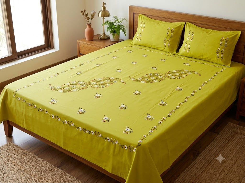 Chikonwala's Hand Embroidered Floral Design Bedsheet