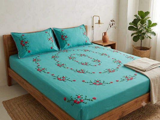 Chikonwala's Hand Embroidered Floral Design Bedsheet