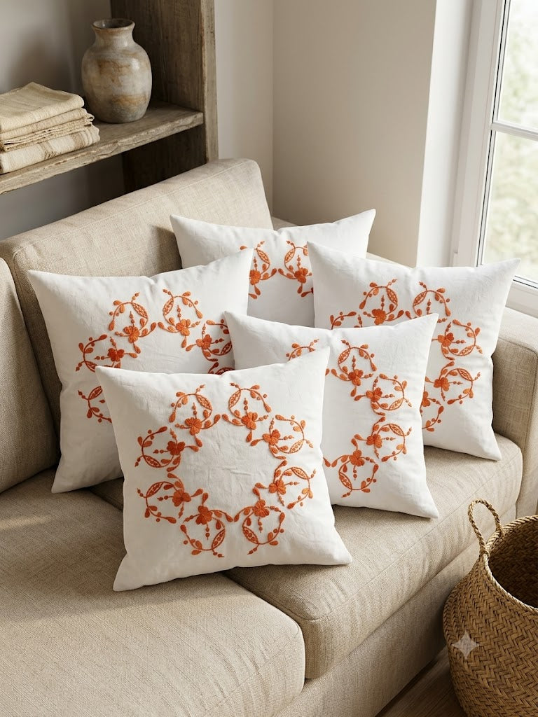 Hand Embroidered Cotton Cushion Covers (Set of 5)