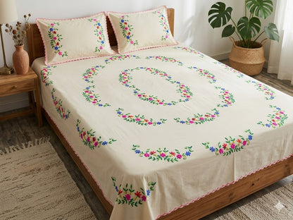 Chikonwala's Hand Embroidered Pure Cotton Bedsheet