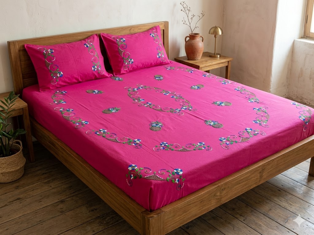 Chikonwala's Hand Embroidered Pure Cotton Bedsheet