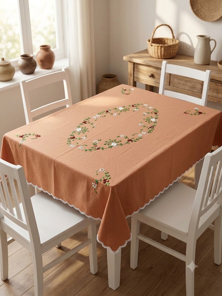 Hand Embroidered Four Seater Floral Table Cover