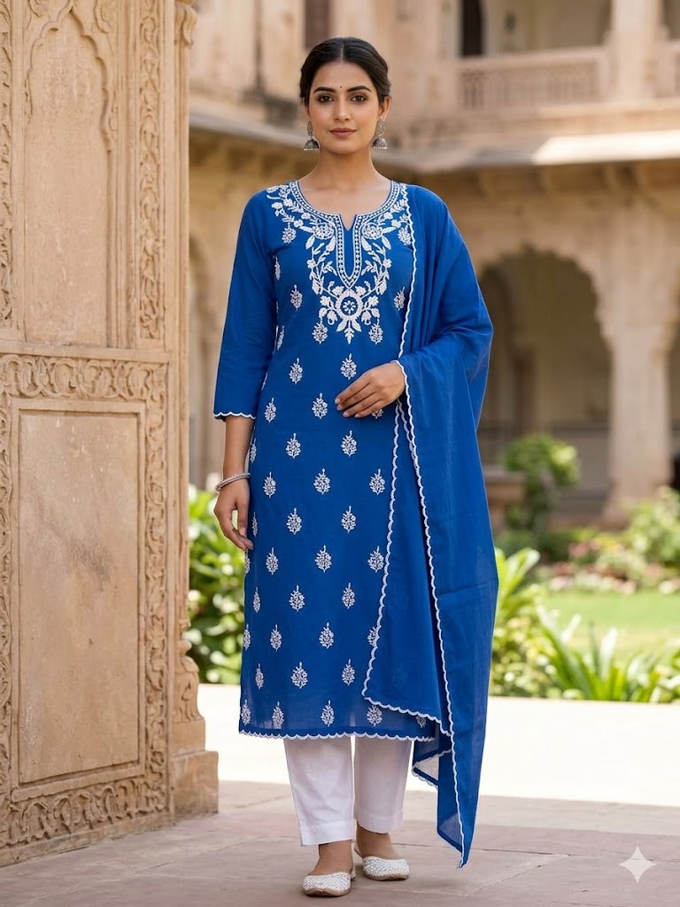 Chikonwala's Exclusive Hand Embroidered Organdy Cotton Dress Material