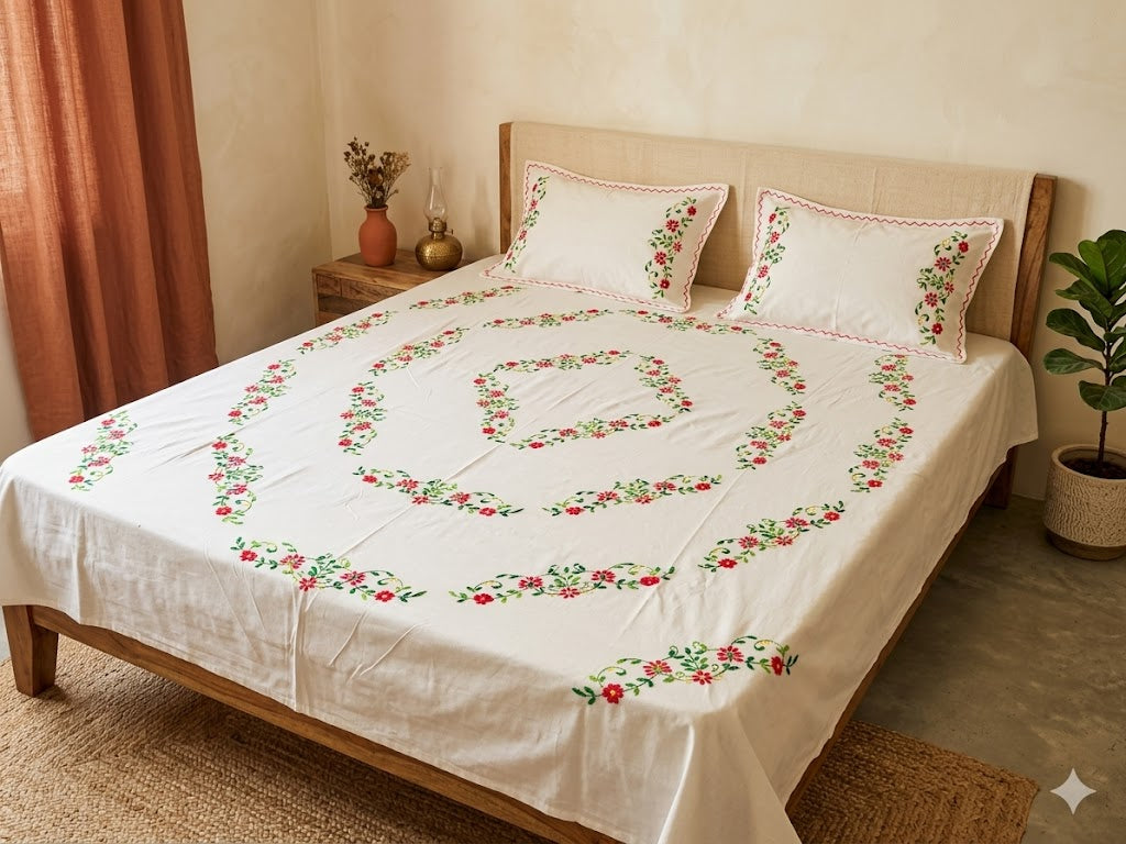 Chikonwala's Hand Embroidered Floral Design Bedsheet
