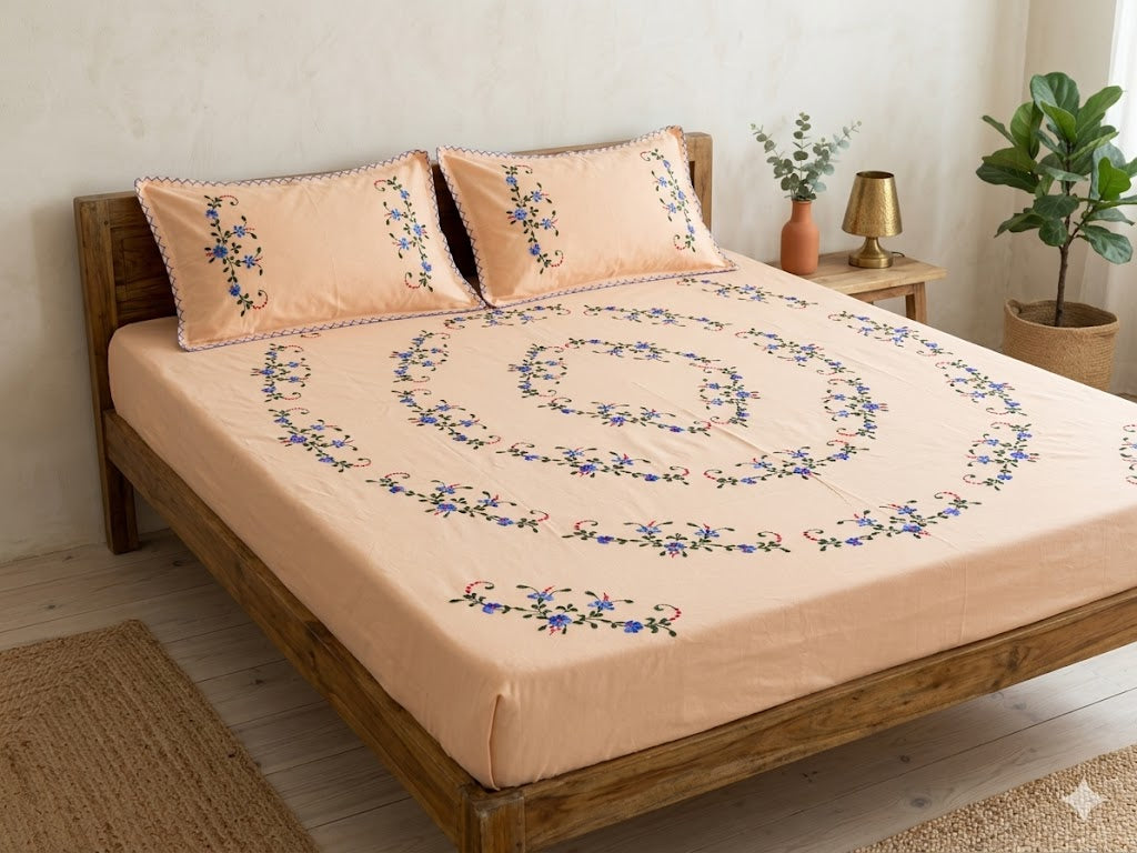 Chikonwala's Hand Embroidered Floral Design Bedsheet