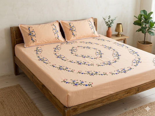 Chikonwala's Hand Embroidered Floral Design Bedsheet