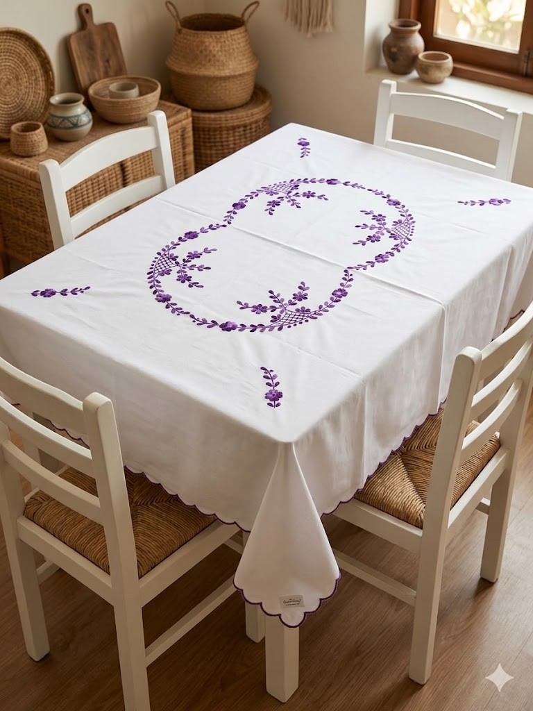 Hand Embroidered Four Seater Floral Table Cover
