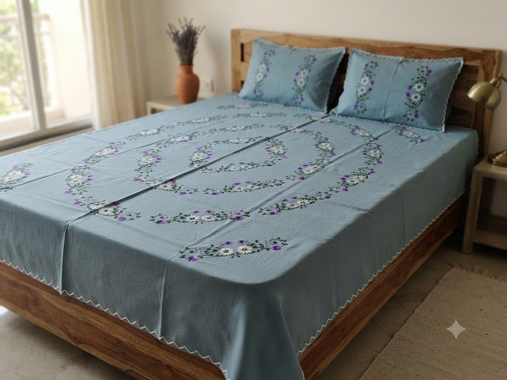 Chikonwala's Hand Embroidered Floral Design Bedsheet