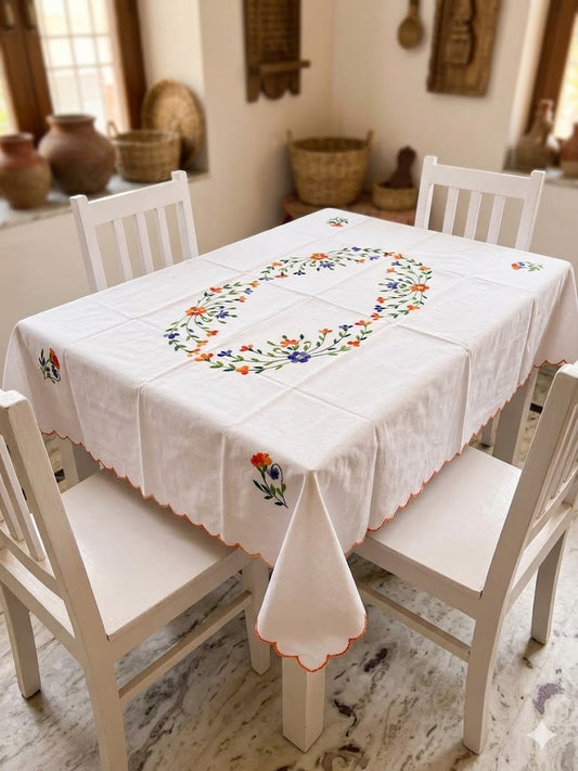 Hand Embroidered Four Seater Floral Table Cover