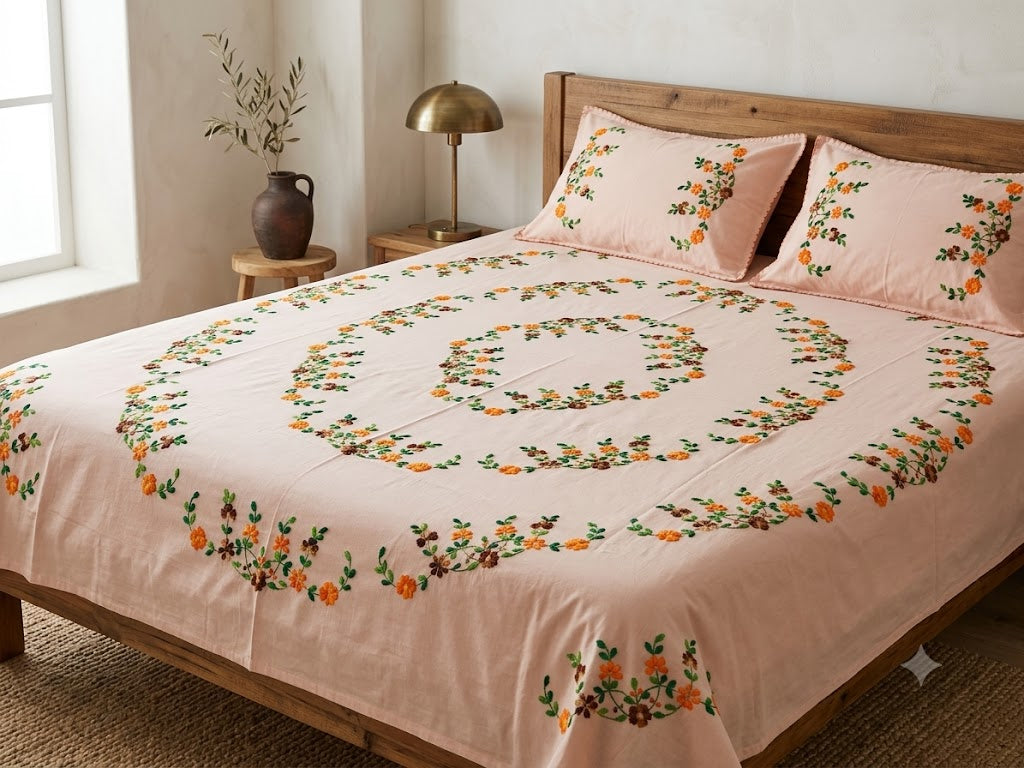 Chikonwala's Hand Embroidered Floral Design Bedsheet