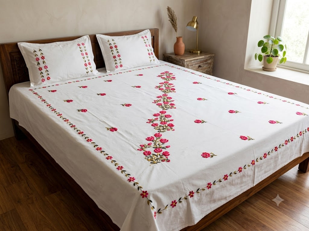 Chikonwala's Hand Embroidered Floral Design Bedsheet