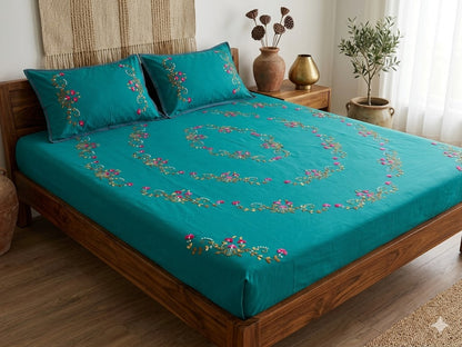 Chikonwala's Hand Embroidered Floral Design Bedsheet