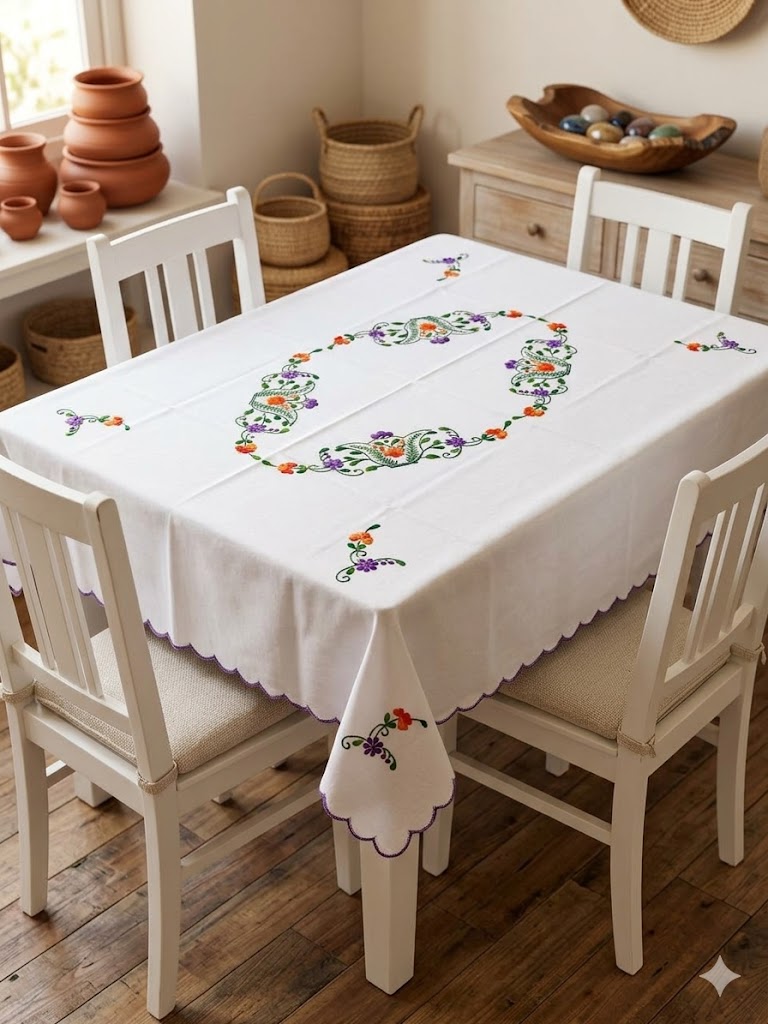 Hand Embroidered Four Seater Floral Table Cover