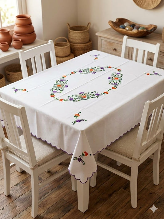 Hand Embroidered Four Seater Floral Table Cover