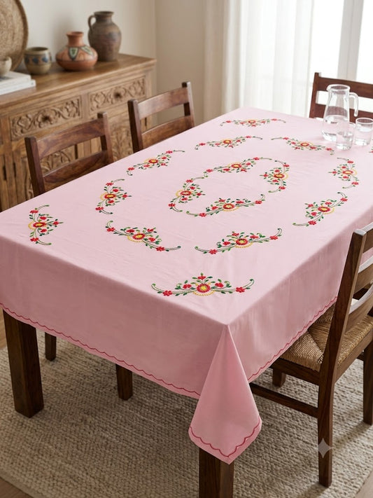 Hand Embroidered Floral Six Seater Table Cover