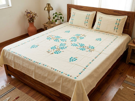 Chikonwala's Hand Embroidered Floral Design Bedsheet