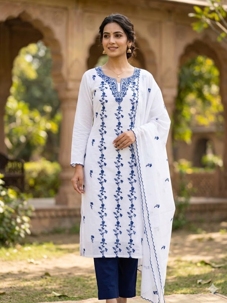 Chikonwala's Exclusive Hand Embroidered Organdy Cotton Dress Material