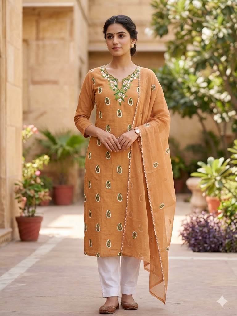 Chikonwala's Exclusive Hand Embroidered Organdy Cotton Dress Material