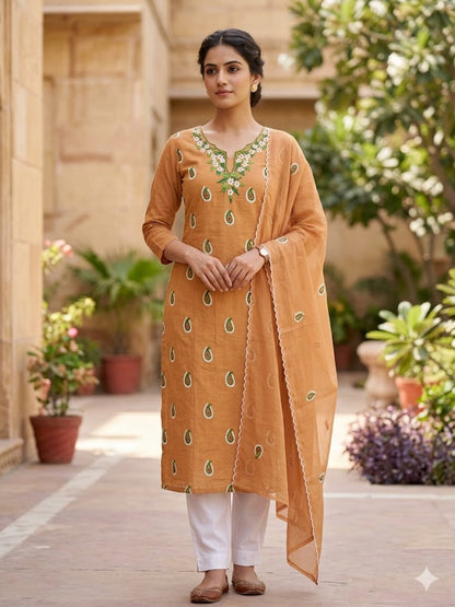 Chikonwala's Exclusive Hand Embroidered Organdy Cotton Dress Material