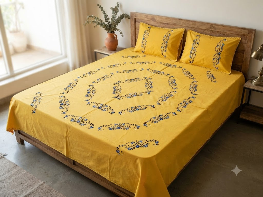Chikonwala's Hand Embroidered Floral Design Bedsheet