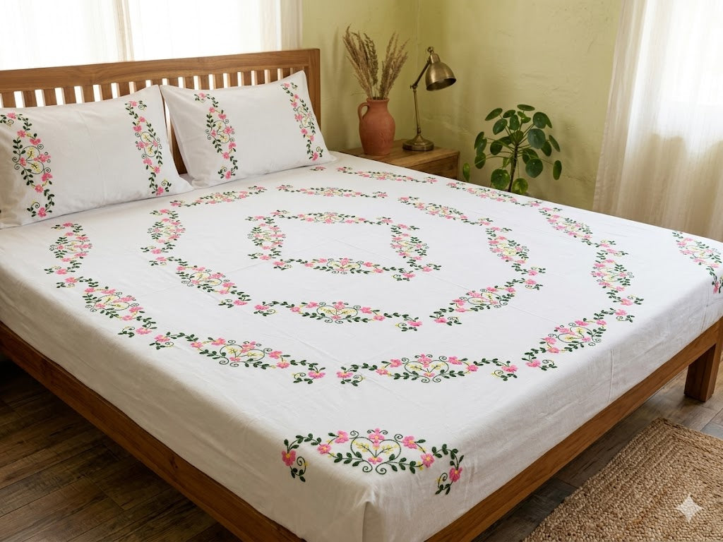 Chikonwala's Hand Embroidered Floral Design Bedsheet