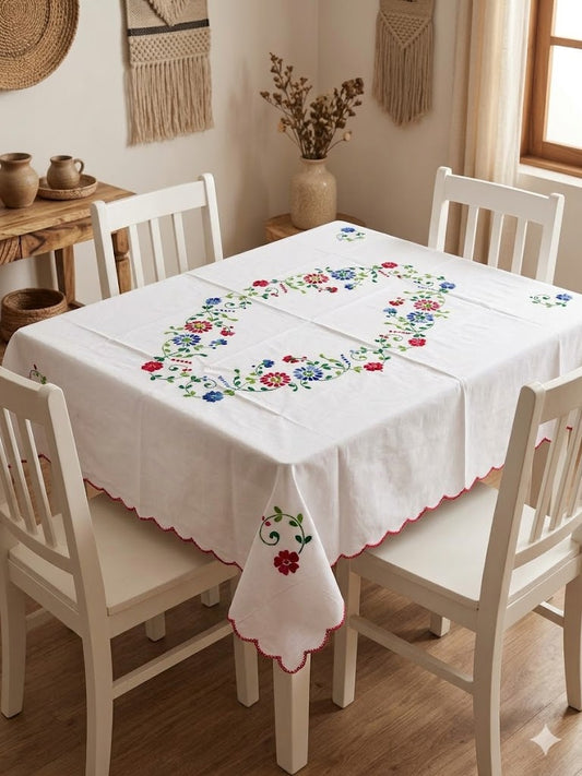 Hand Embroidered Four Seater Floral Table Cover