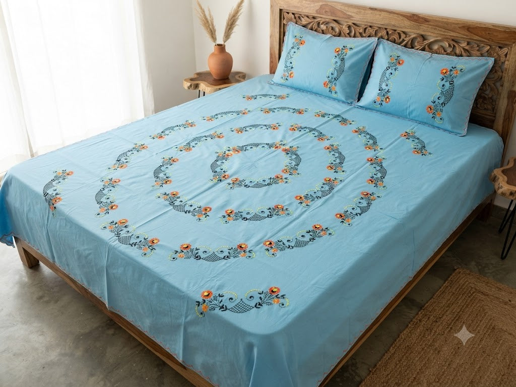 Chikonwala's Hand Embroidered Floral Design Bedsheet