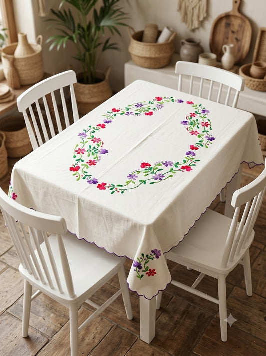 Hand Embroidered Four Seater Floral Table Cover